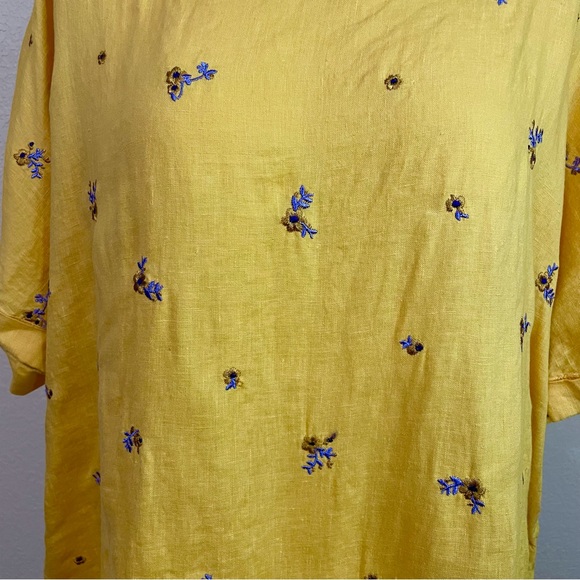 Cynthia Rowley Yellow 100% Linen Floral Print Top Size Large - Picture 4 of 9